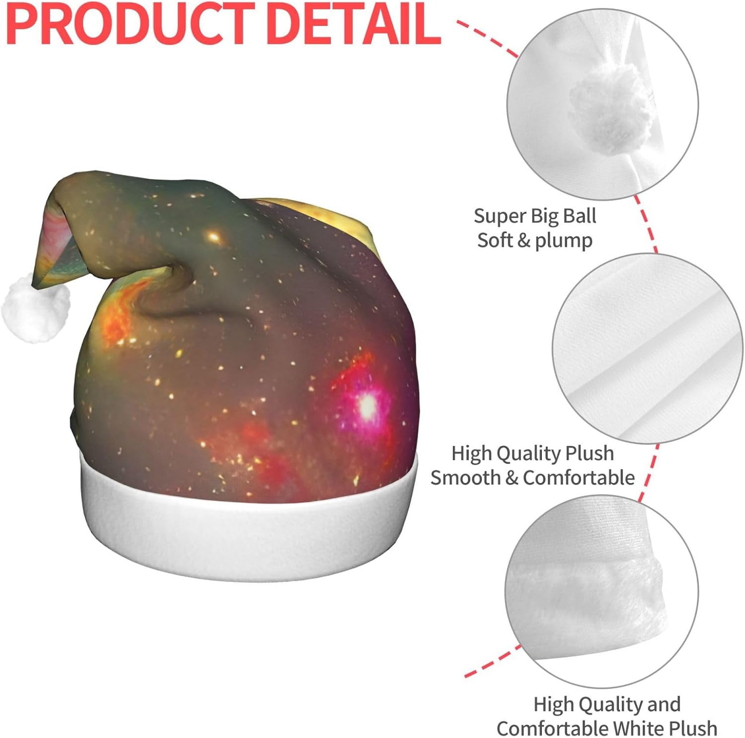 Beautiful Galaxy Print Christmas Santa Hat Plush Light Up
