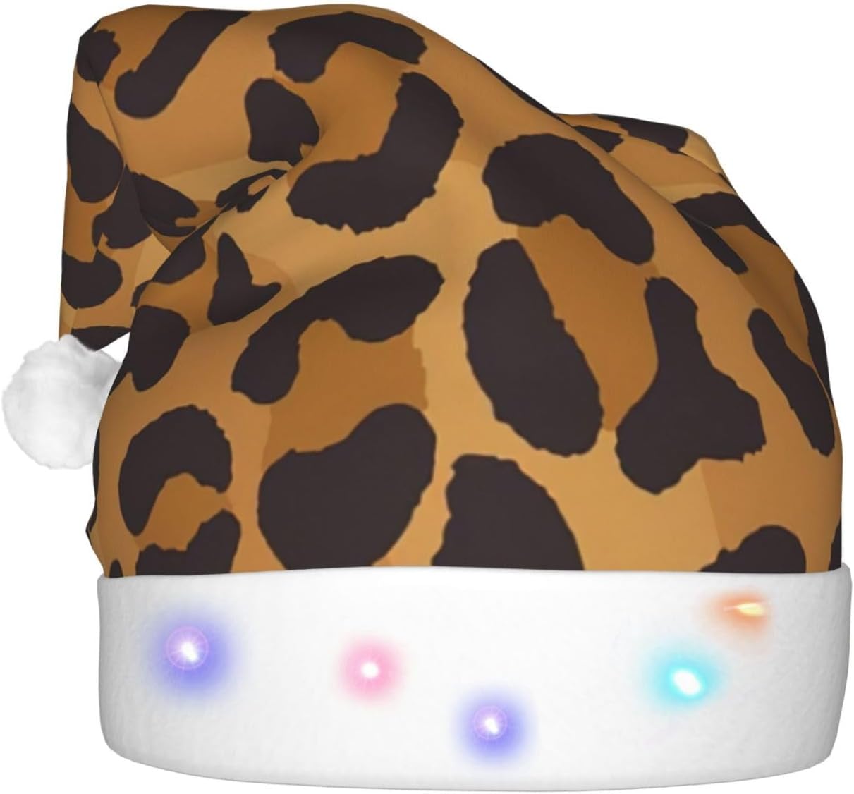 QINZHENG Yellow Leopard Print LED Santa Hat