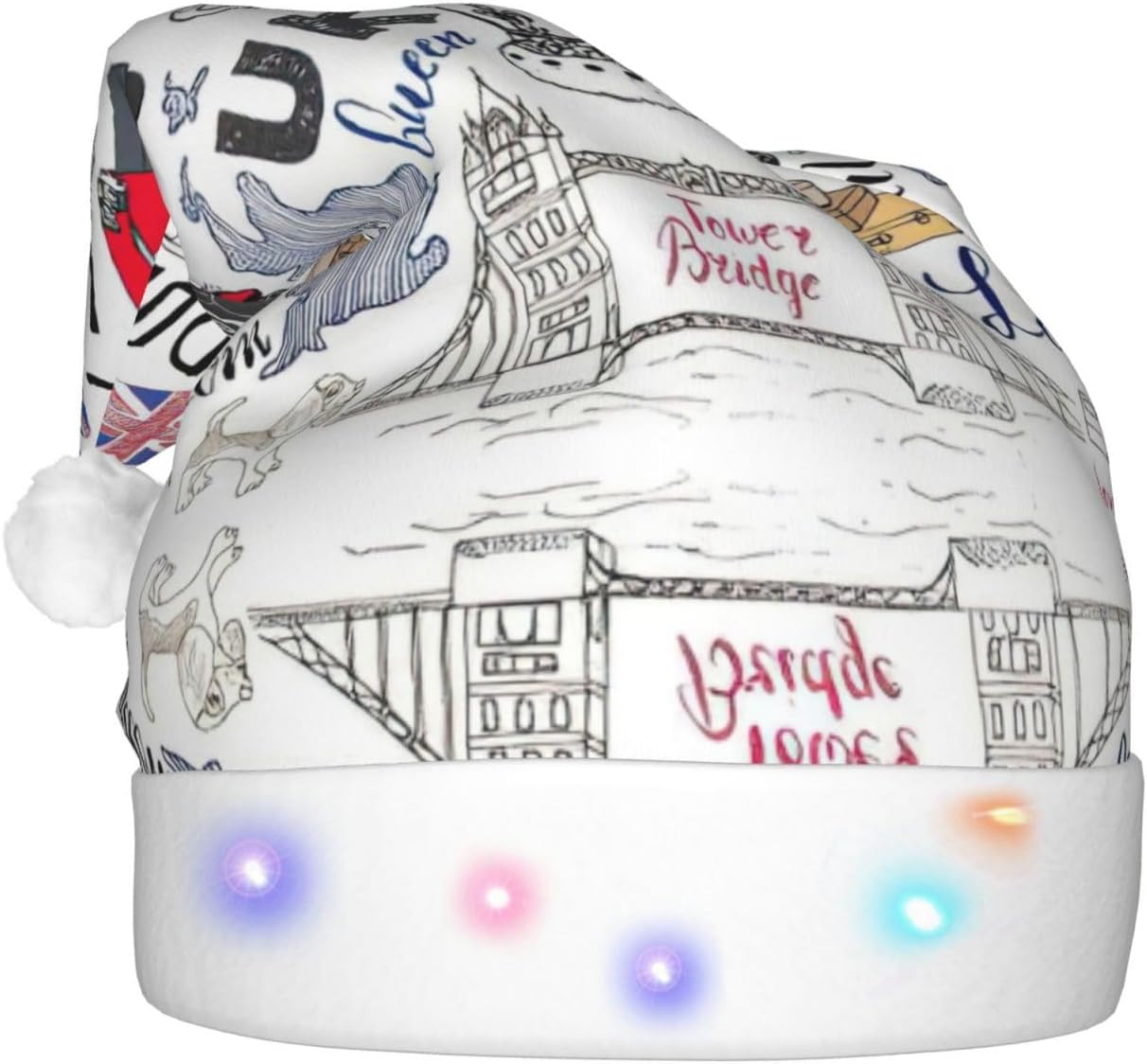 I Love London Print LED Christmas Santa Hat Plush