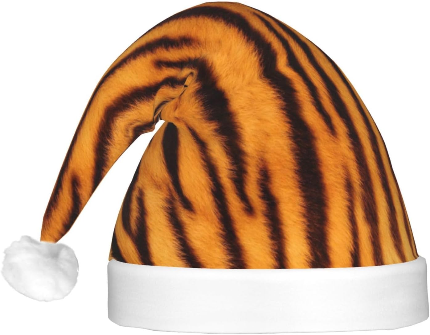 Tiger Striped Christmas Santa Hat Plush Light Up for Adult