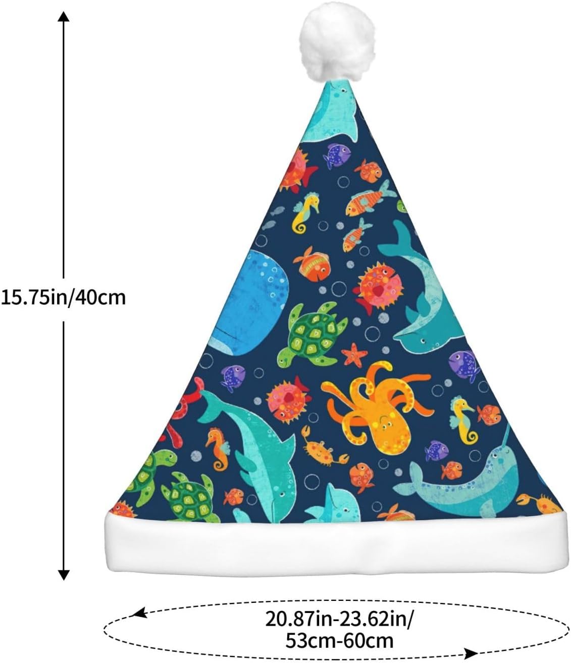 Ocean Whale Fish Octopus Print Christmas Santa Hat for Adults