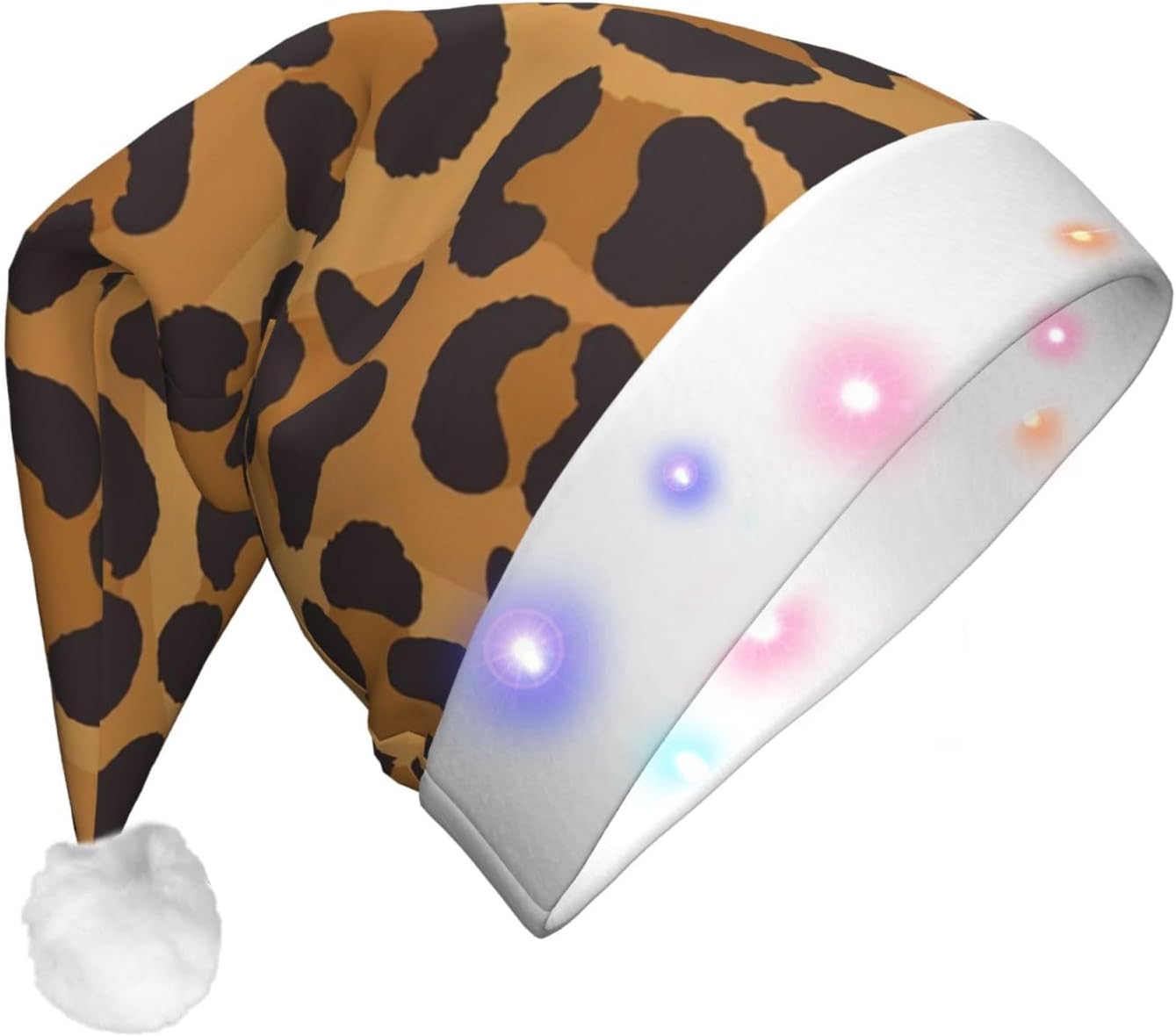 QINZHENG Yellow Leopard Print LED Santa Hat