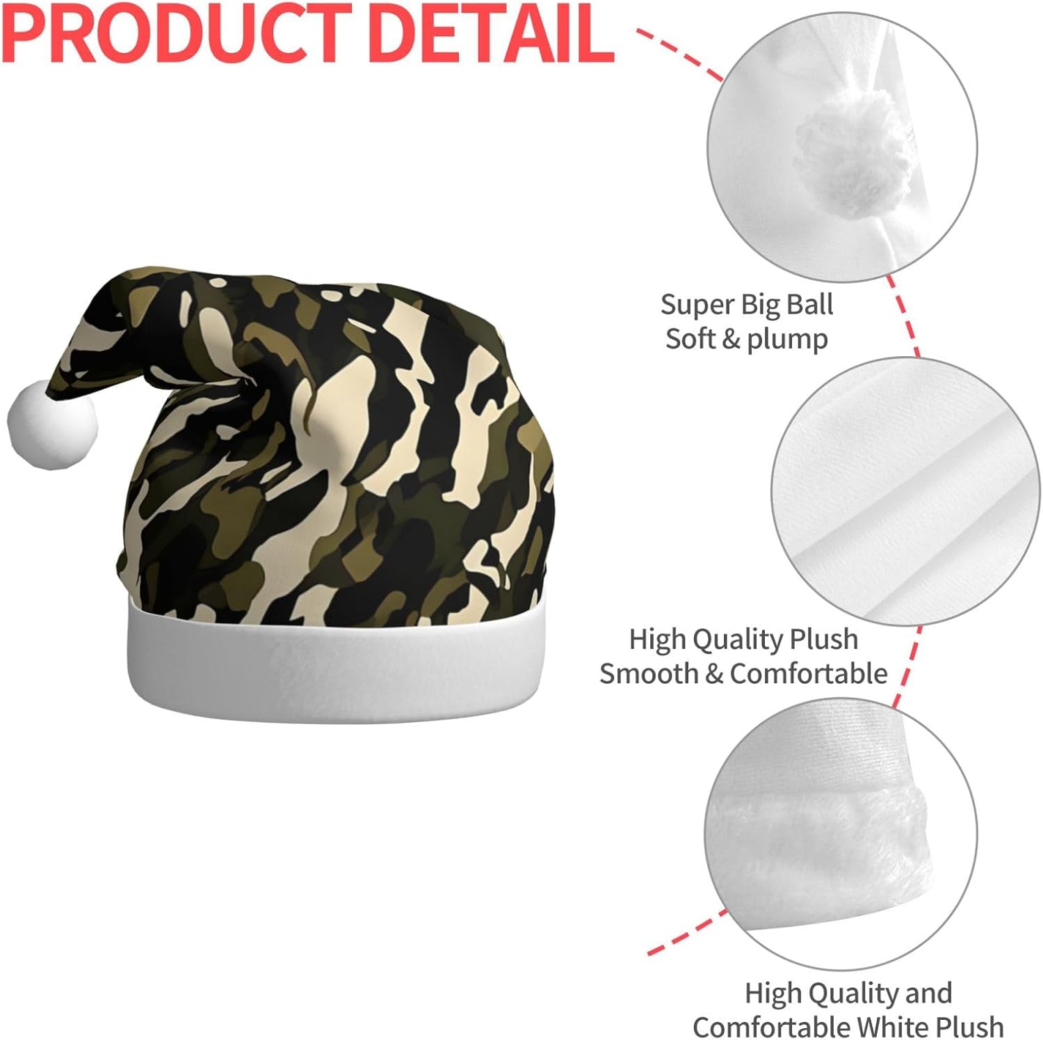 Camouflage Santa Plush Christmas Hat for Adults
