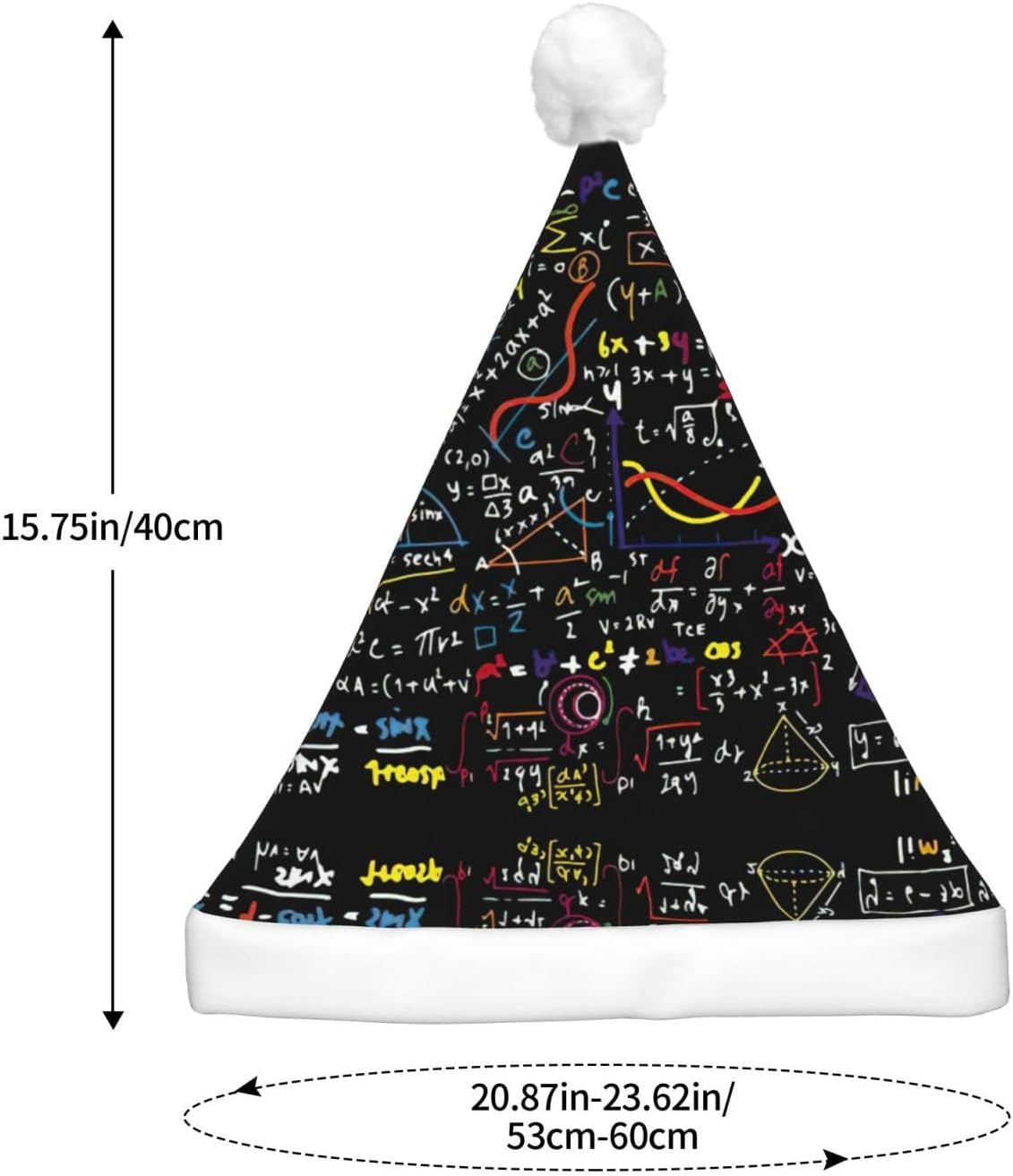 Math Formula Print LED Christmas Santa Hat Plush for Adults