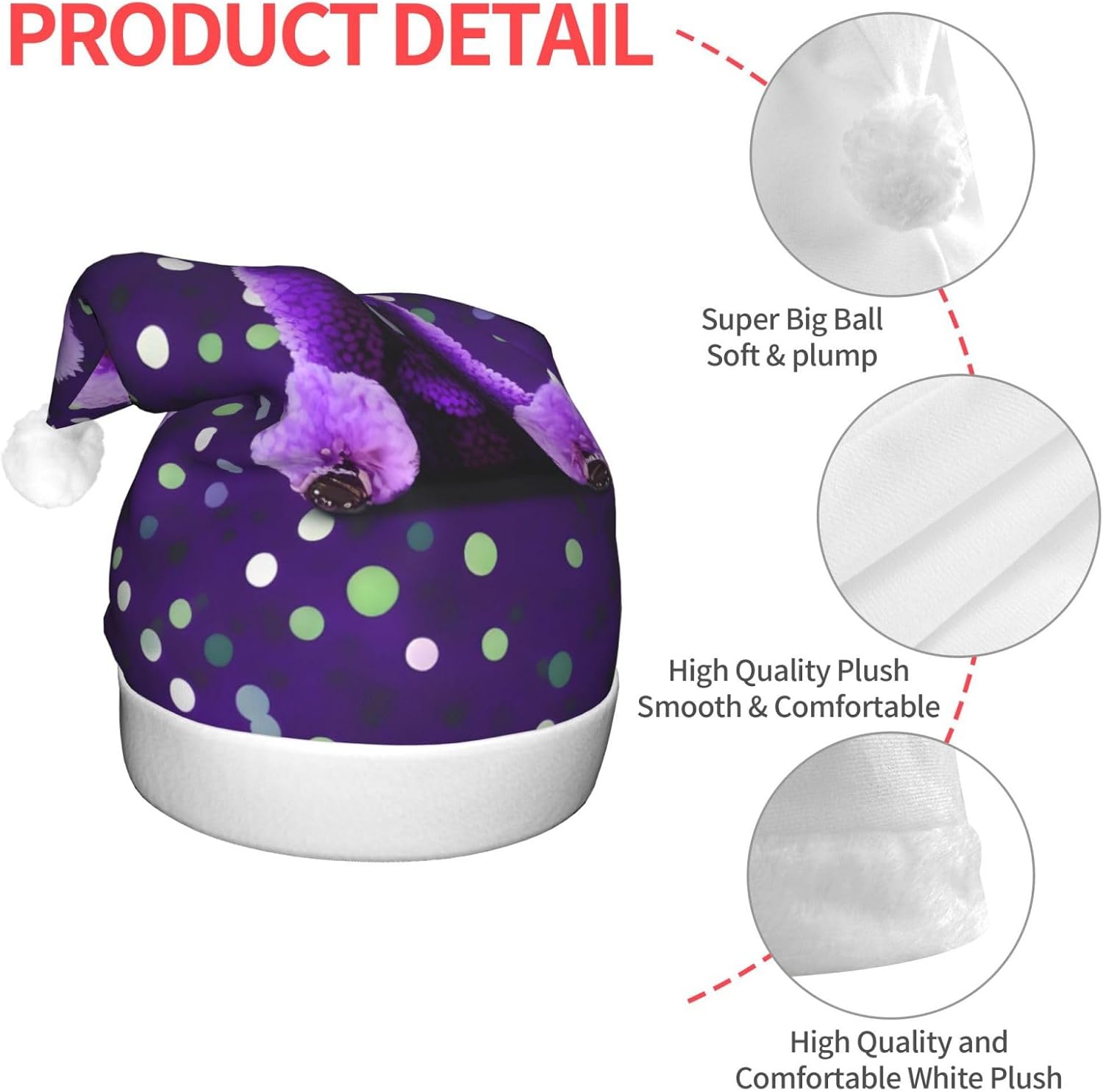 Purple Poodle Polka Dots LED Christmas Hat Unisex Adult Beanie