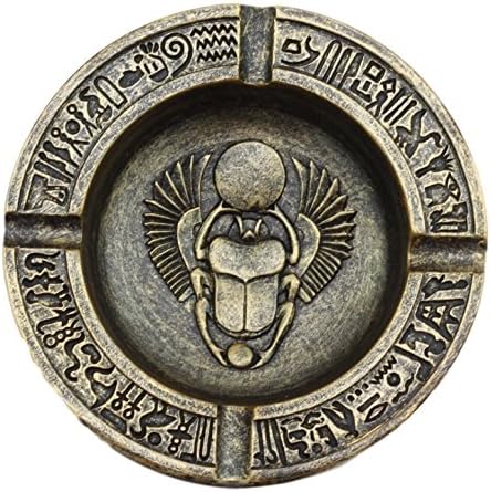 Egyptian Theme Ankh Dual Cobra Winged Scarab Ashtray Figurine 4 Inch