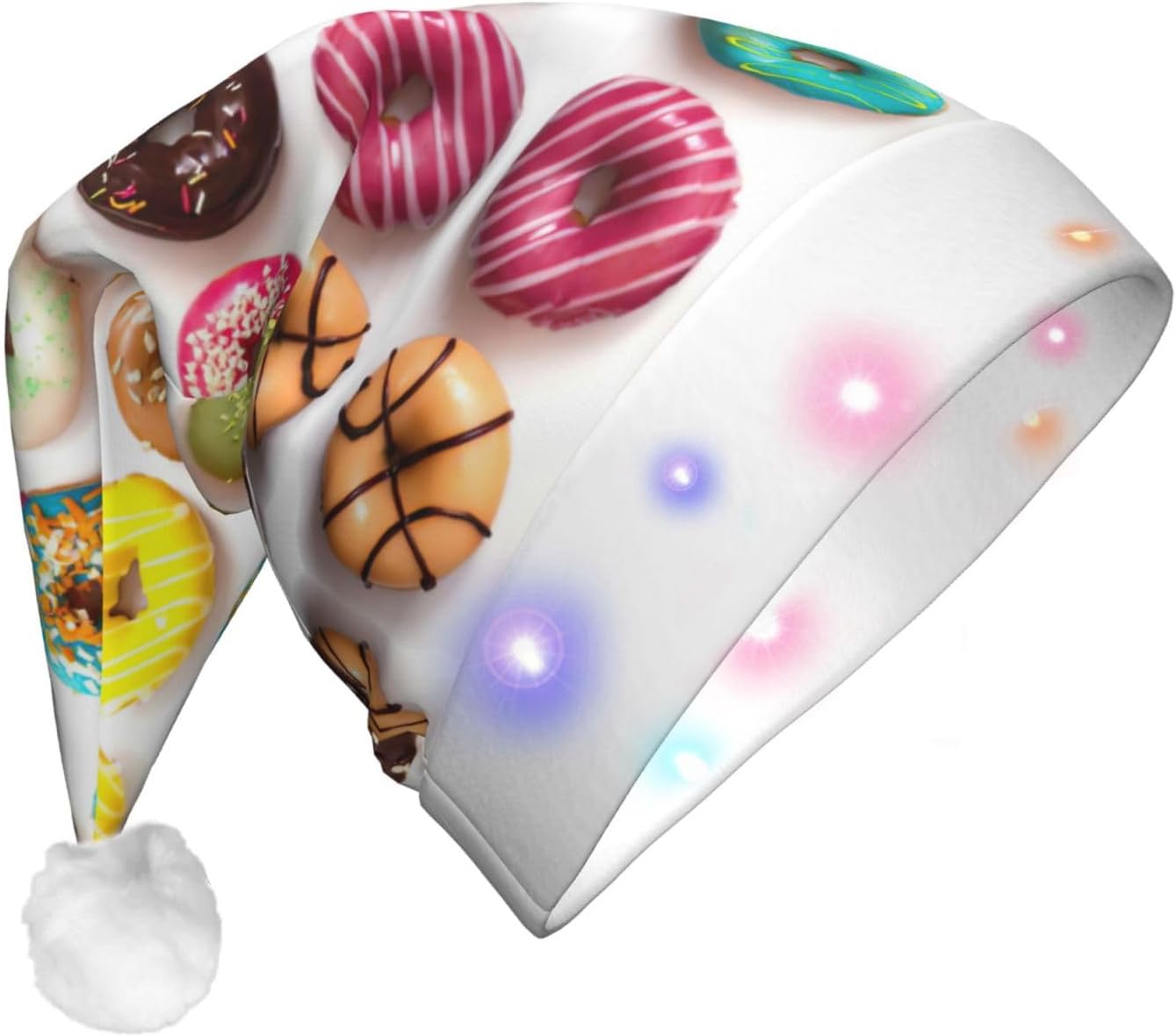 Doughnut Flavors Christmas Santa Hat Plush Light Up Adult Party Hat