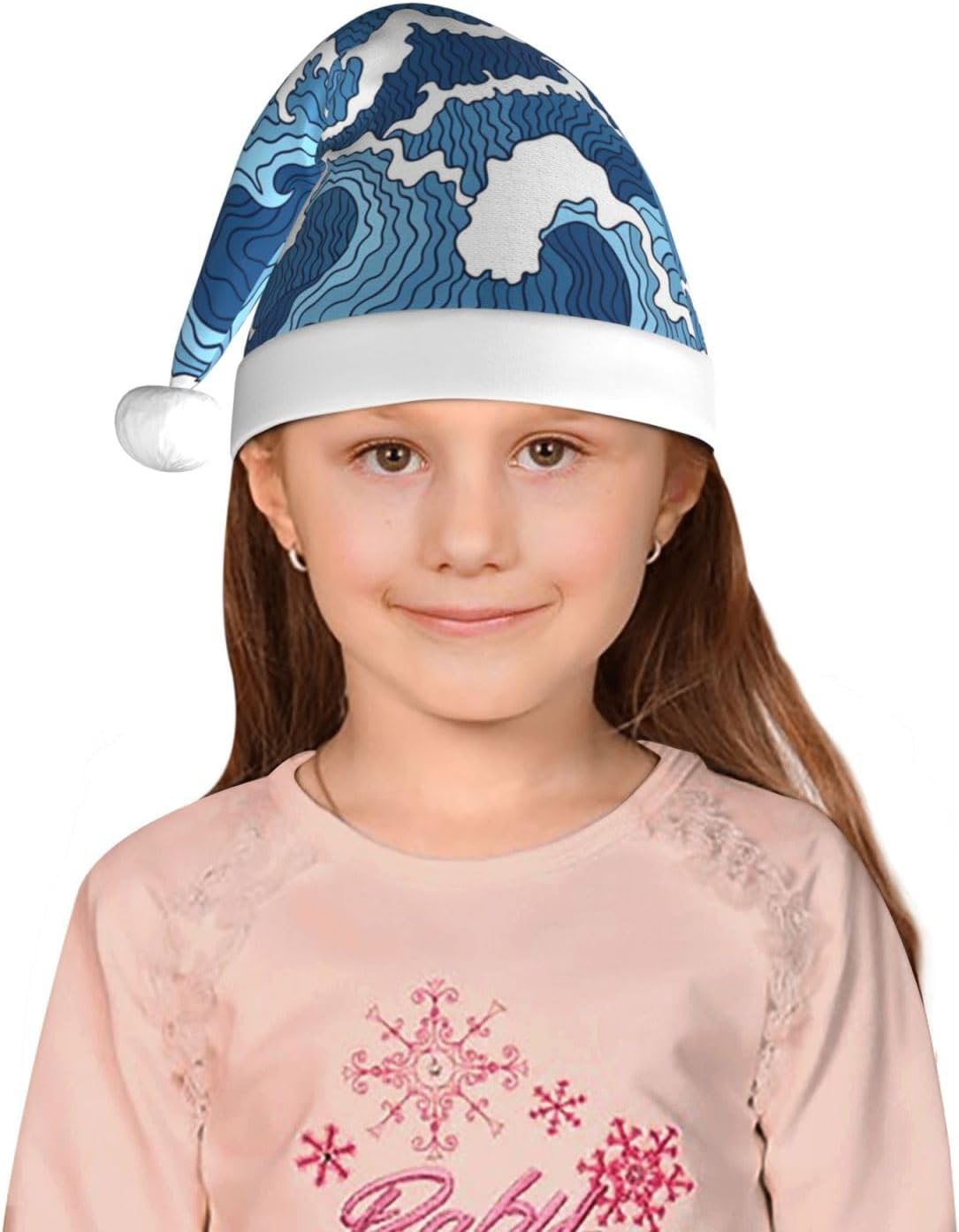 Stormy Sea Print Christmas Santa Hat Small Size 1