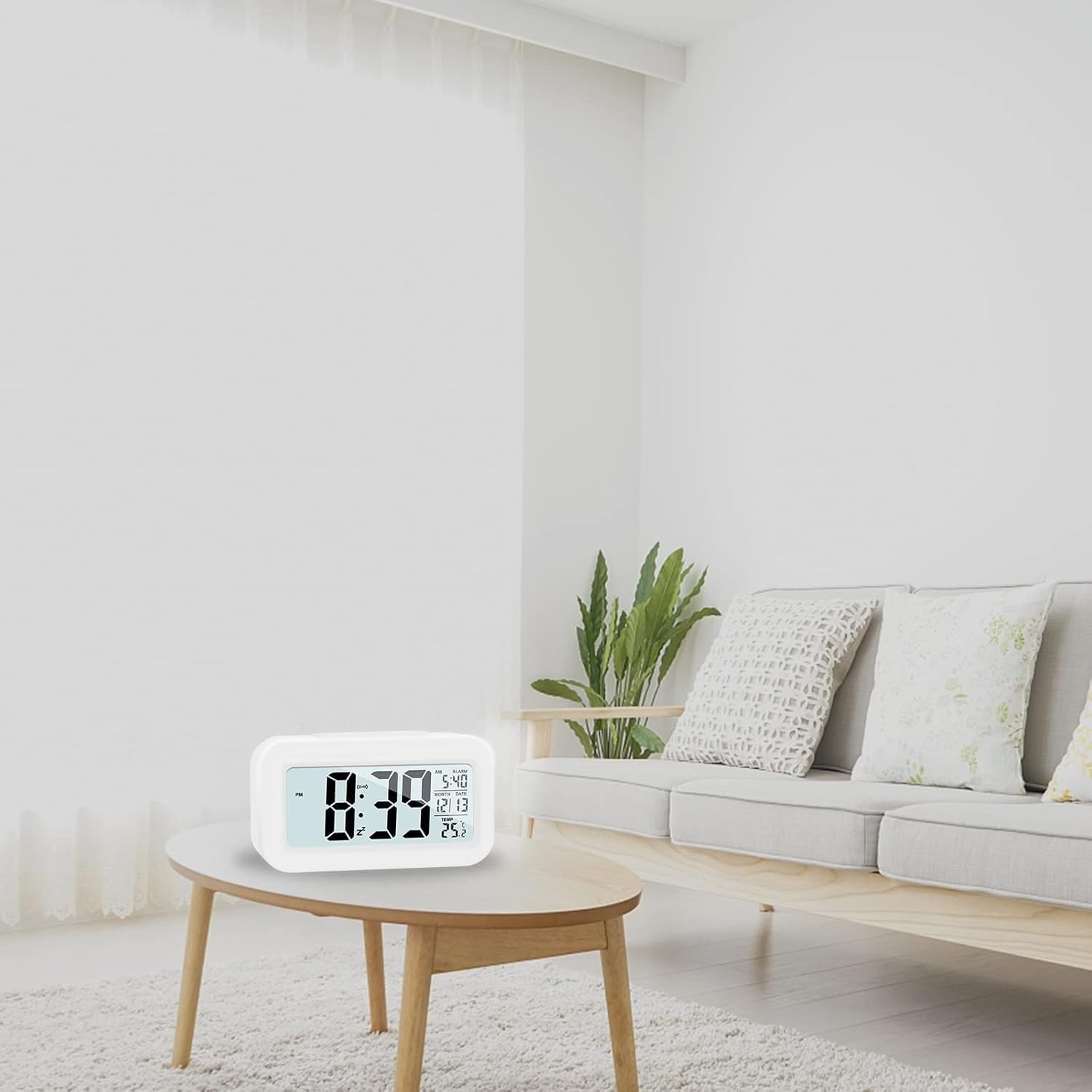 Hooporia White Digital Alarm Clock with LCD Screen and Snooze