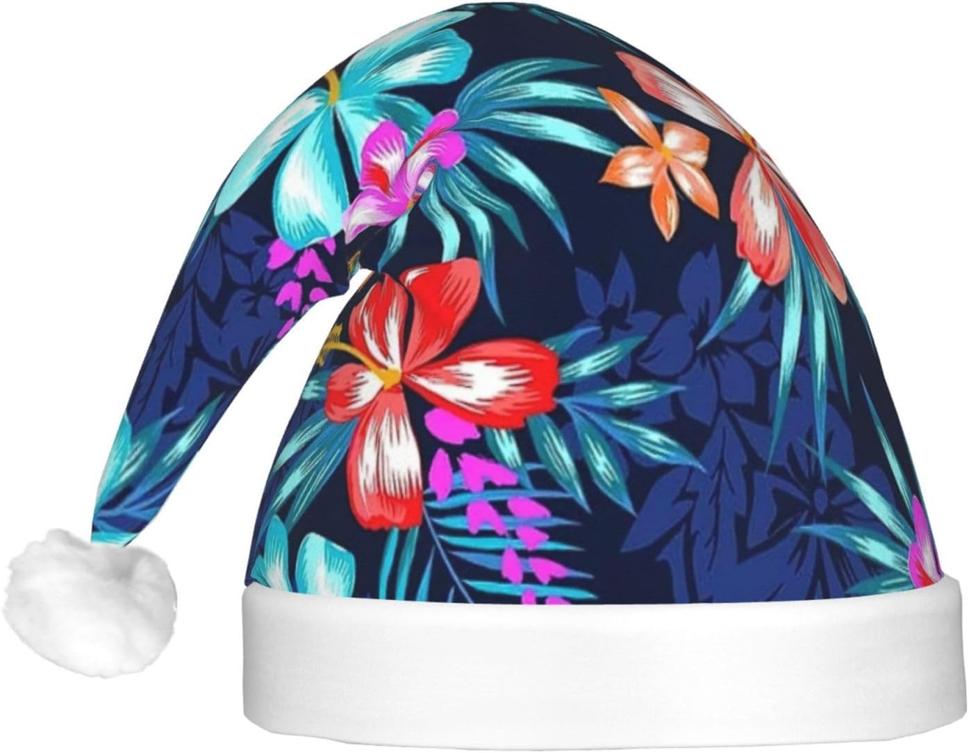Qin Zheng Floral Blue Santa Hat with LED Lights