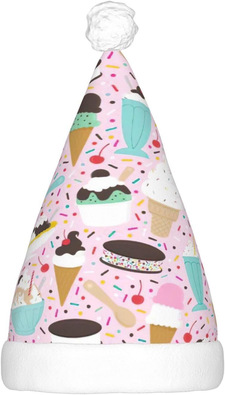 Sweet Ice Cream Santa Hat Plush Light Up Holiday Headwear