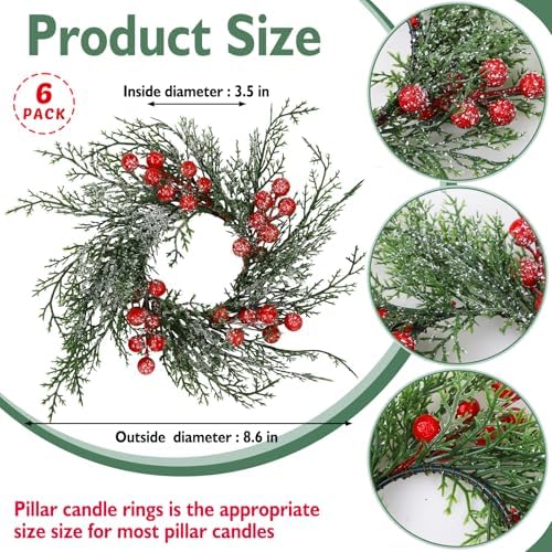 6 Pcs Christmas Candle Rings Wreath Holder