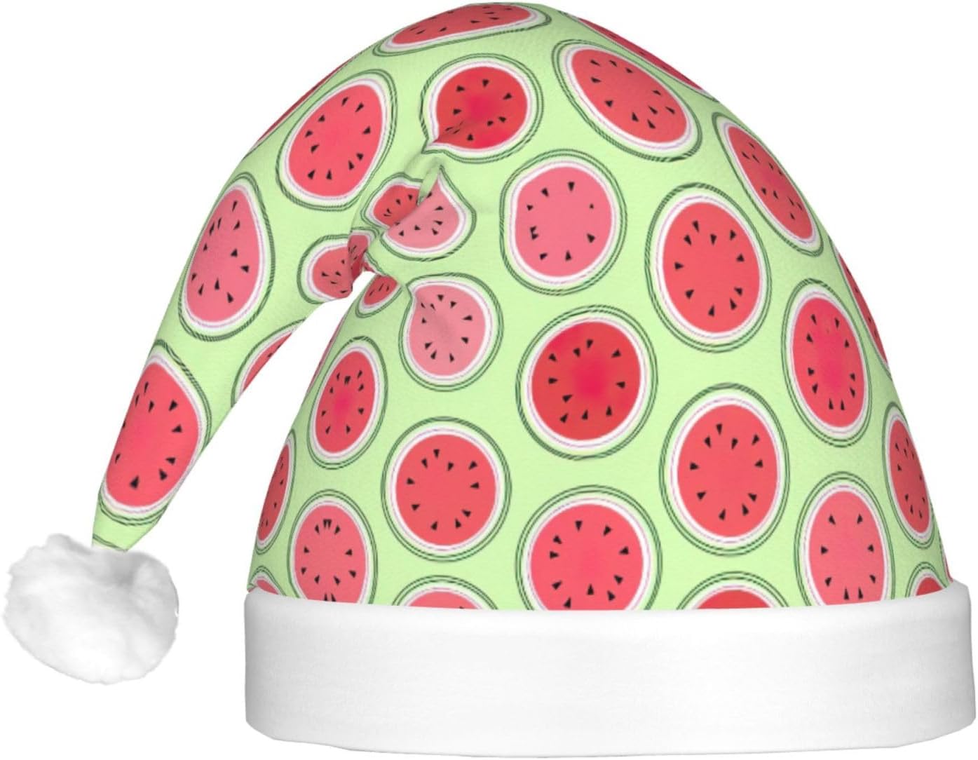 Watermelon Green Christmas Santa Hat Plush Light Up Adult Headwear