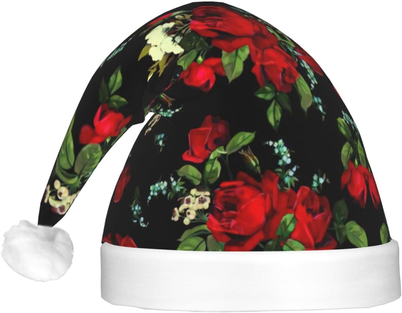 Beautiful Rose Print Christmas Santa Hat Plush Light Up Funny Adult Hat