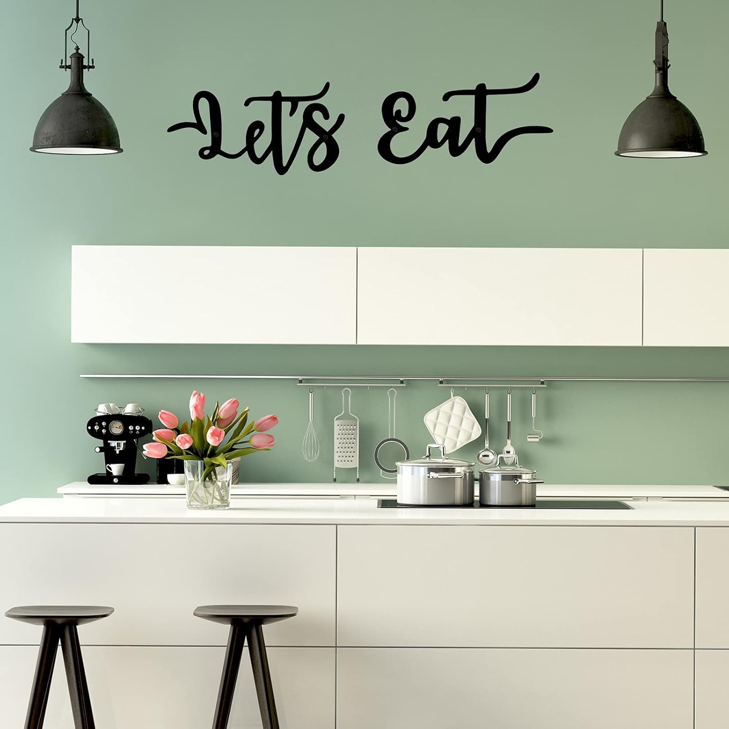 Hotop 2 Piece Lets Eat Metal Wall Sign Set