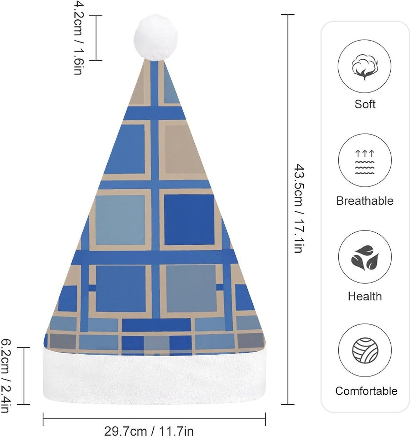 Santa Hat Blue Beige Square Pattern Christmas Headwear