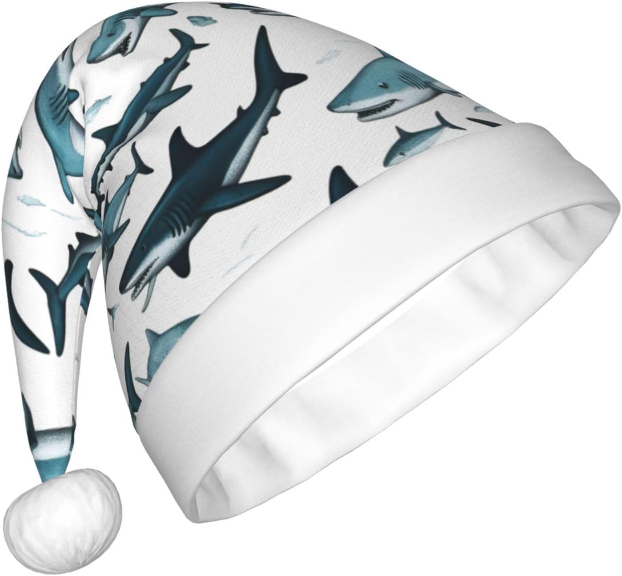 Shark Pattern Christmas Santa Hat Plush Funny Adult Headwear