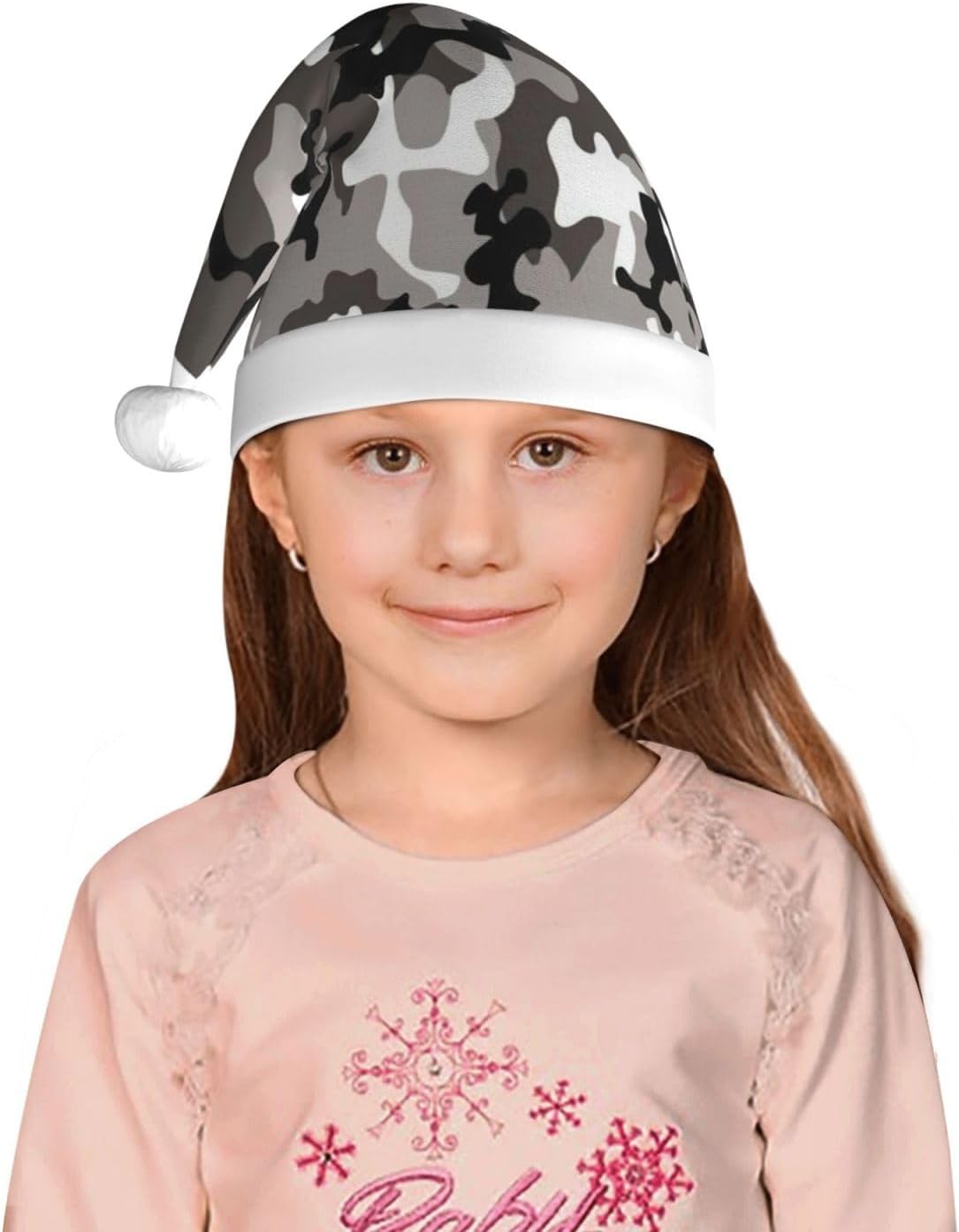 Zkyfll Christmas Santa Hat with Grey White Camo Print