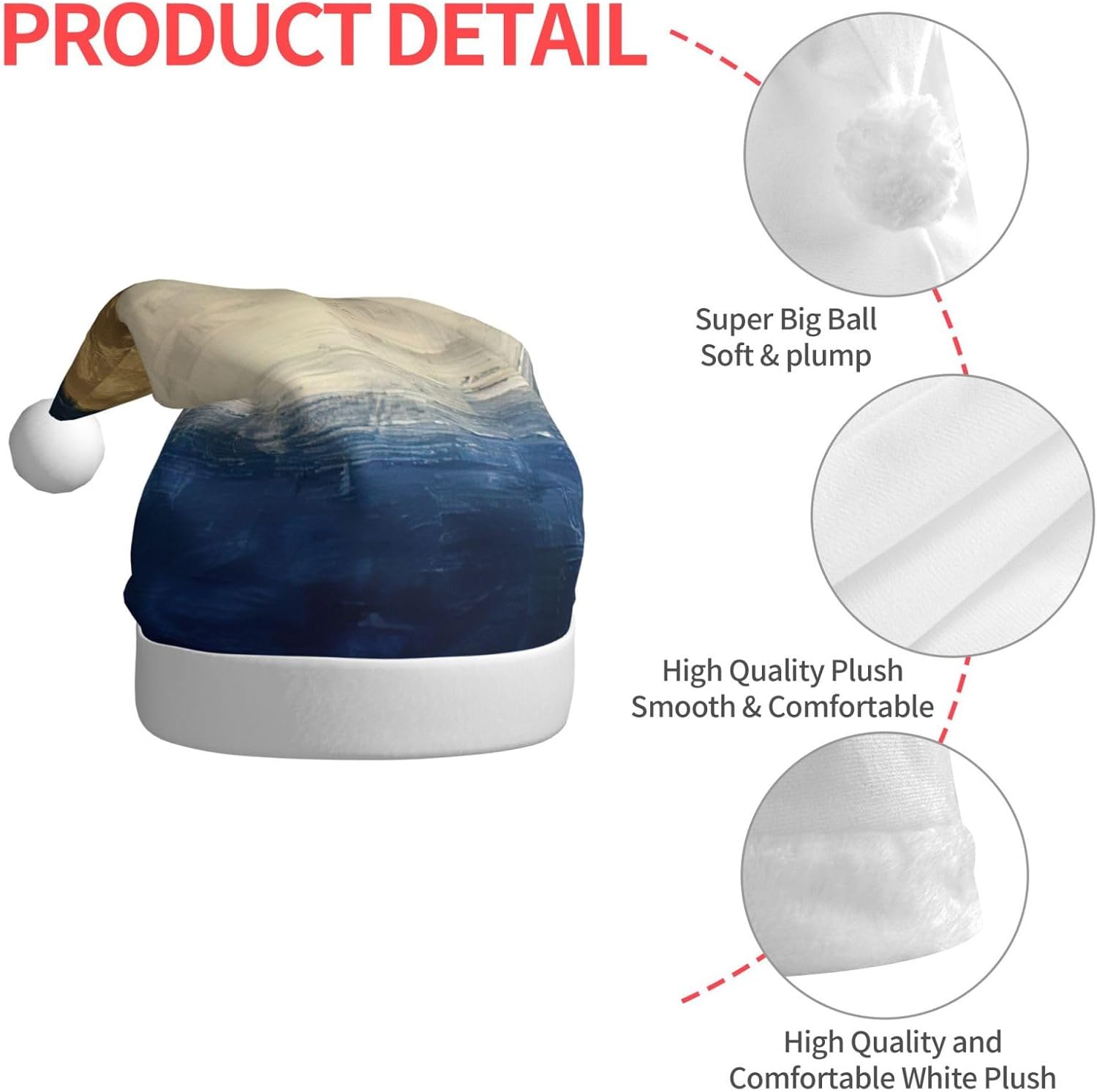 Gold Blue White Print Christmas Santa Hat Plush for Adult