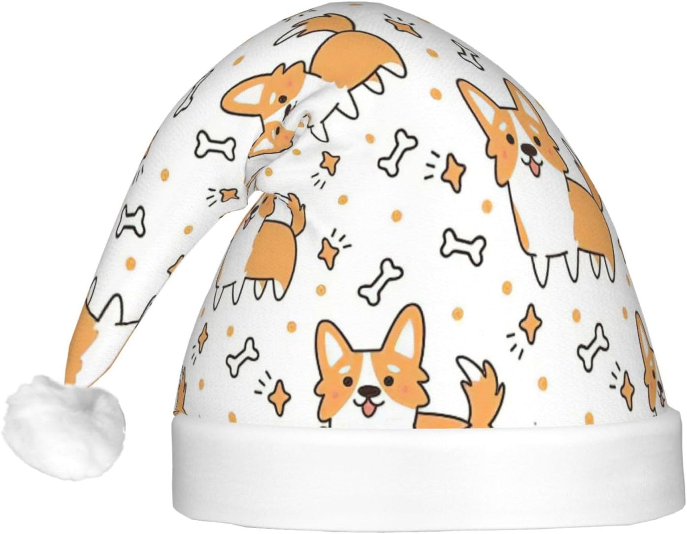 Dog Print Christmas Santa Hat Plush Light Up for Adult Party