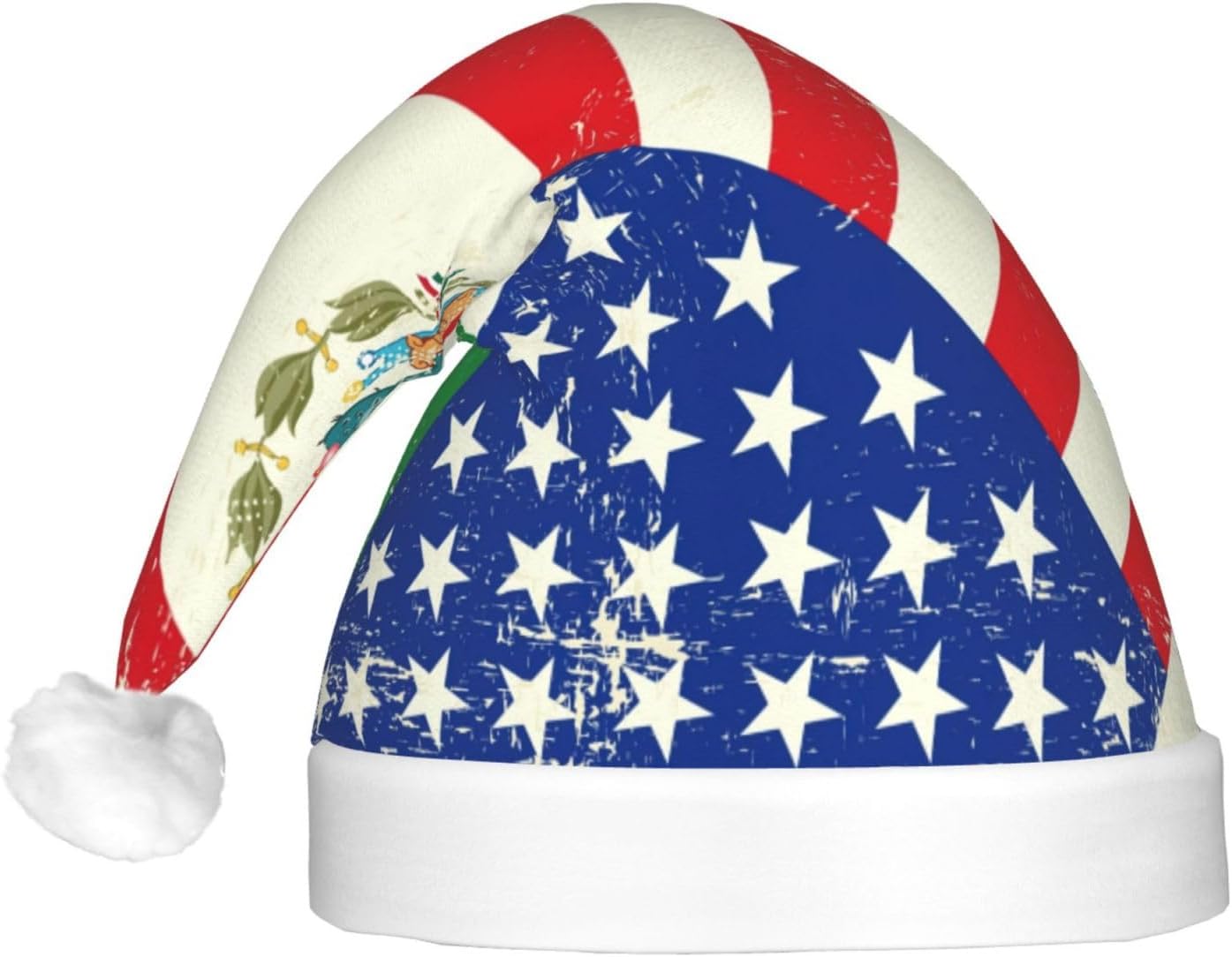 Mexican American Flag Print Santa Hat with LED Light Up