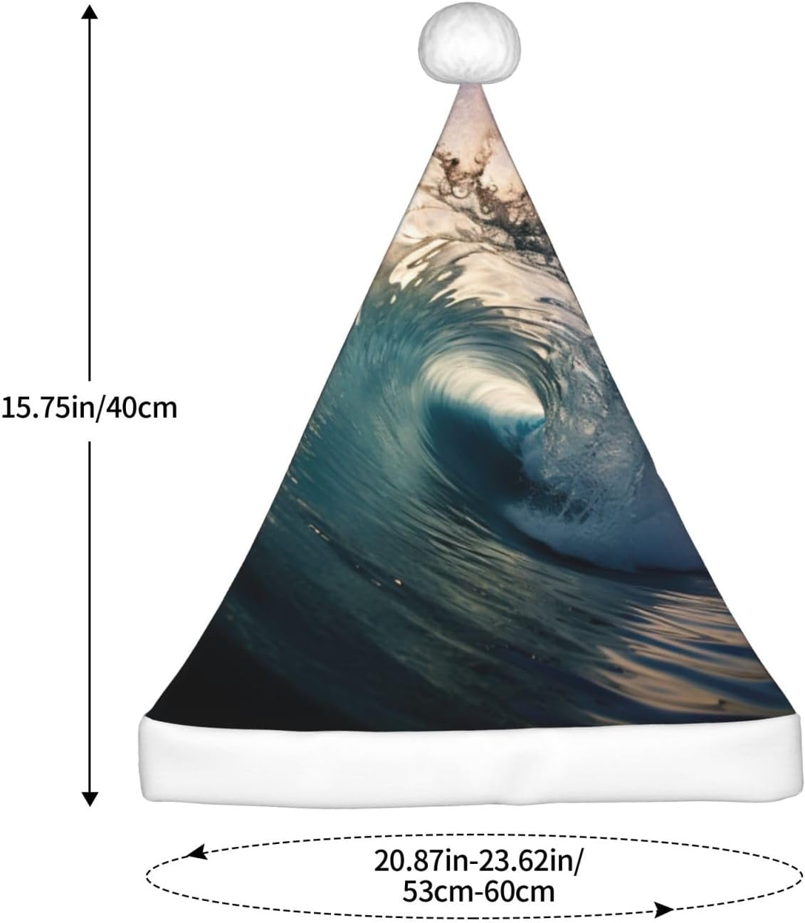 Beautiful Ocean Waves Print Christmas Santa Hat Plush for Adult