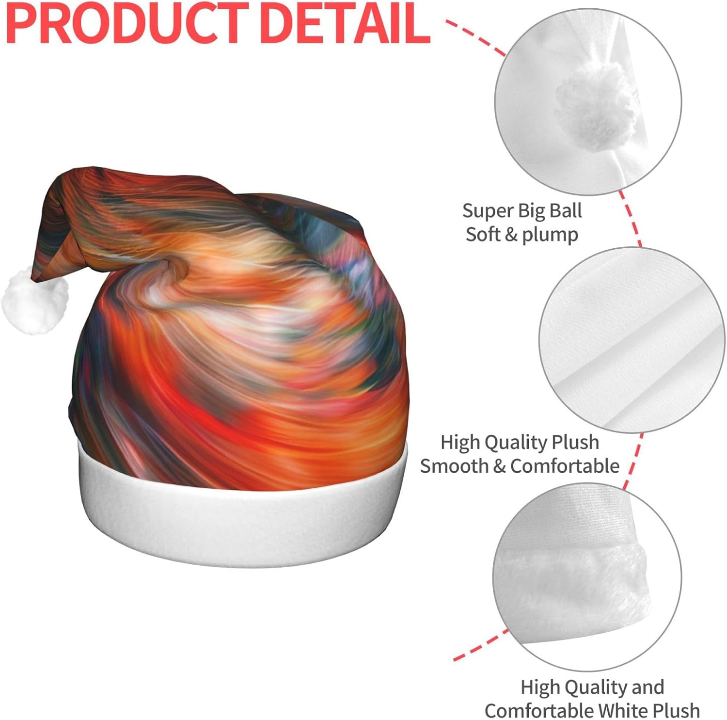 QINZHENG Stripe Vortex Print LED Santa Hat for Christmas Halloween Party