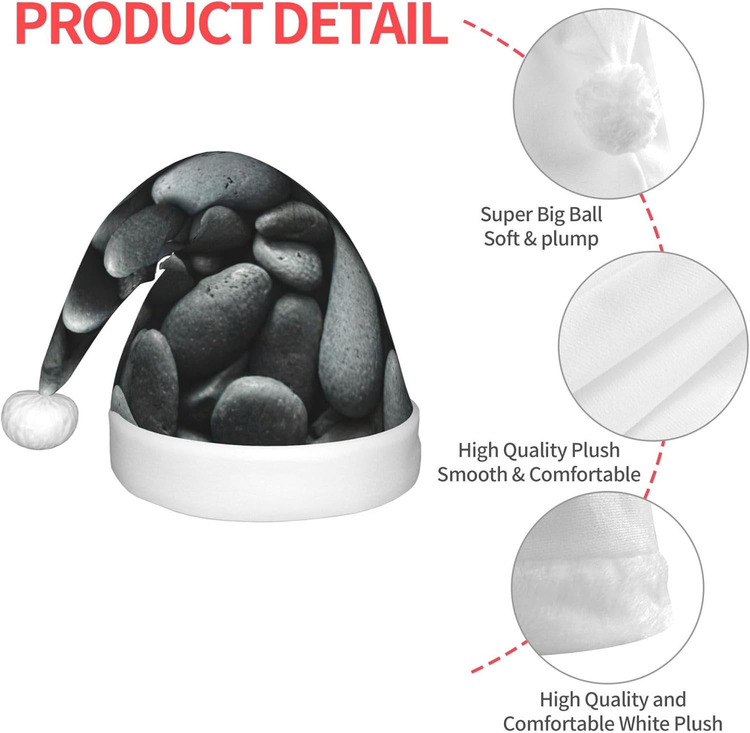 Many Black Pebbles Print Christmas Santa Hat Small Size