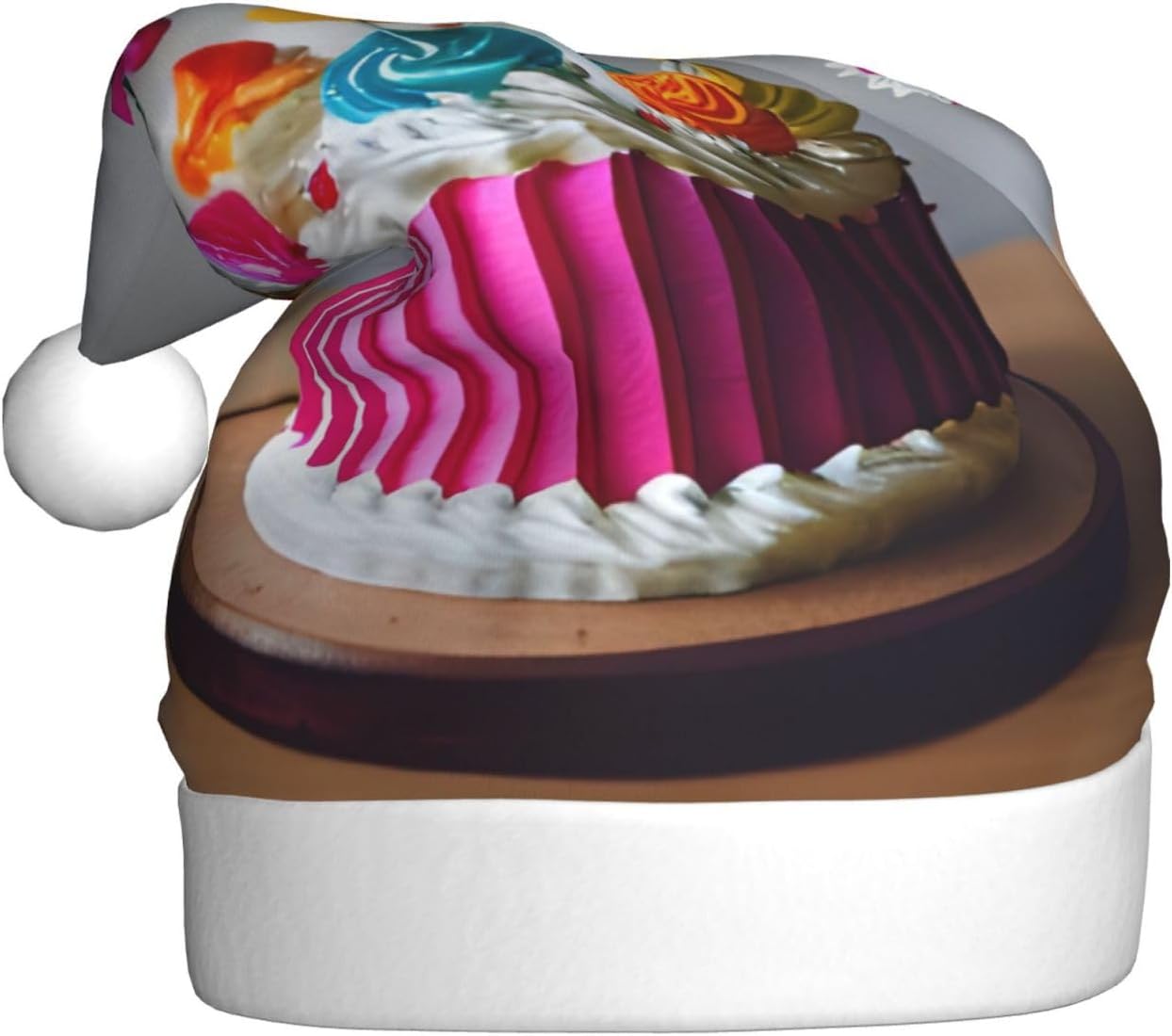 Happy Birthday Cake Print Santa Hat Plush for Adult