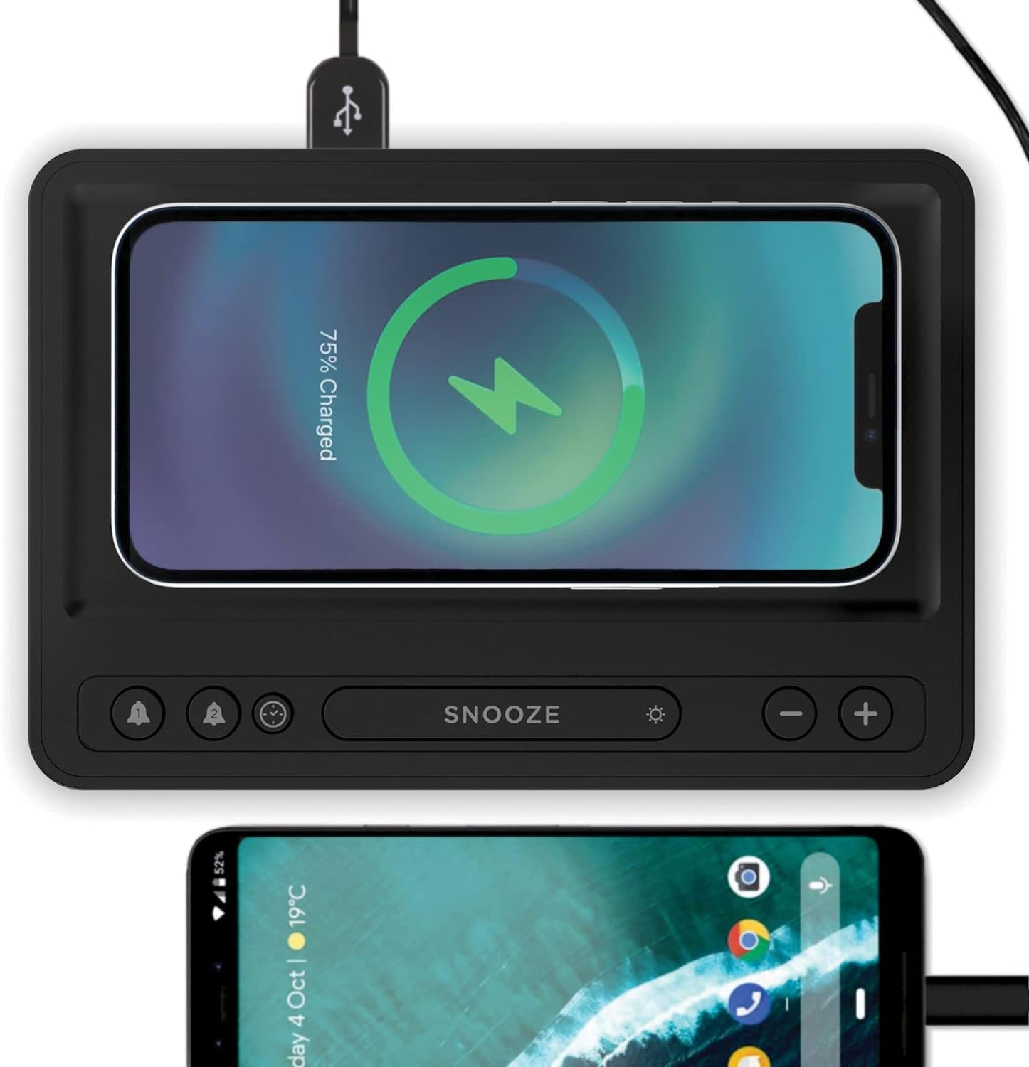 Digital Alarm Clock with Wireless Charging Pad and Dual Alarm