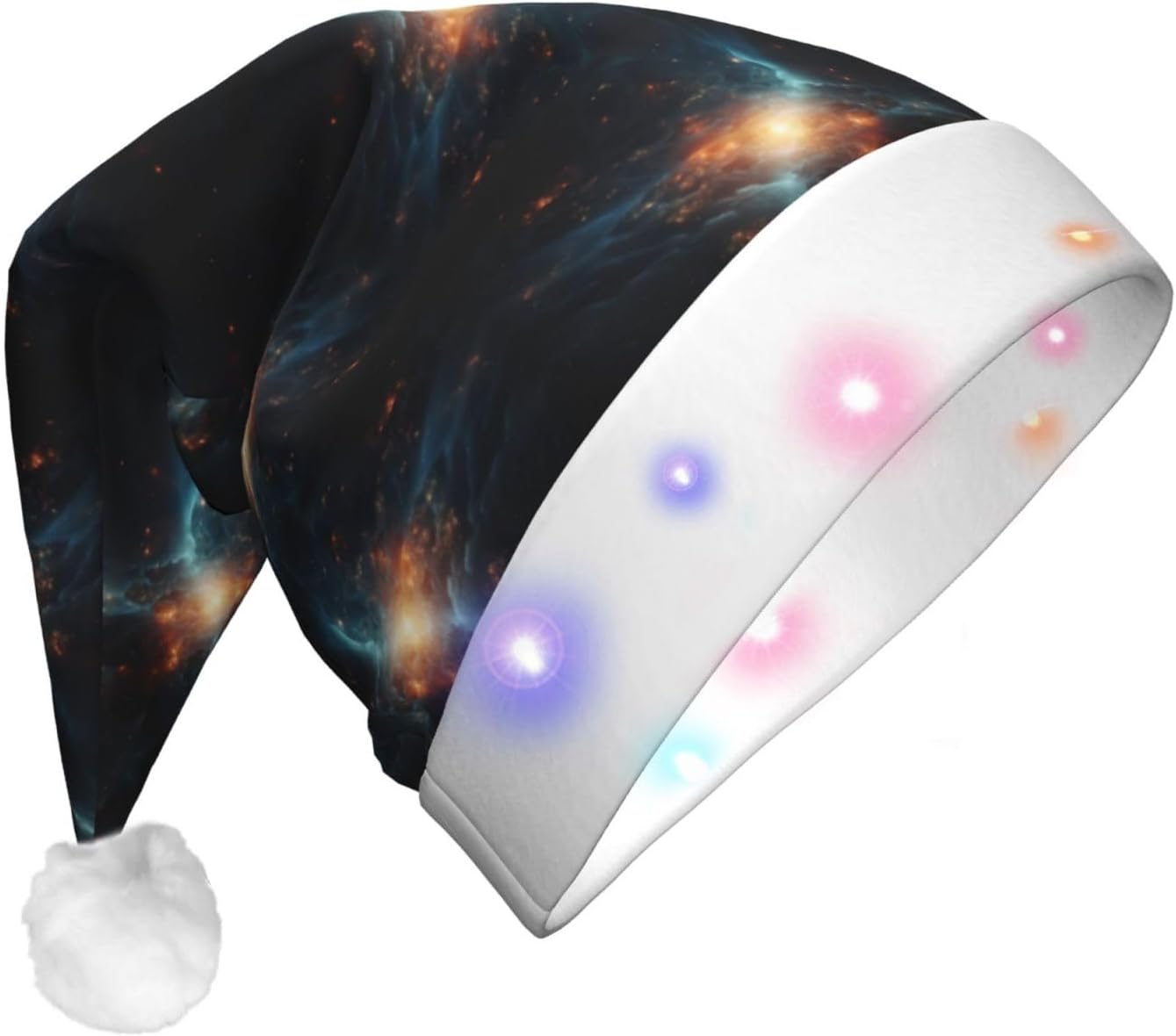 Fun Easter Rabbit Print Christmas Santa Hat Plush Light Up for Adults