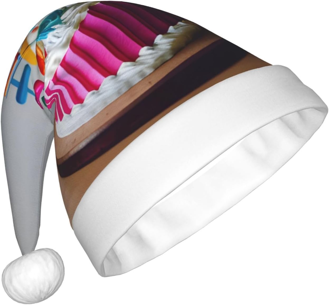 Happy Birthday Cake Print Santa Hat Plush for Adult