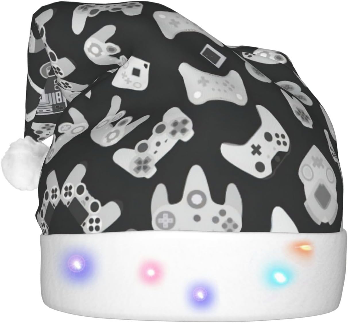 Game Controller Print Christmas Santa Hat Plush Light Up Funny Adult Hat