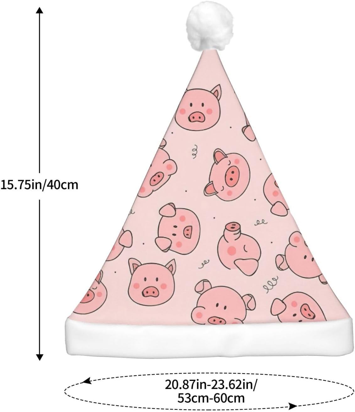Pink Cute Pig Print LED Christmas Santa Hat Plush for Adults