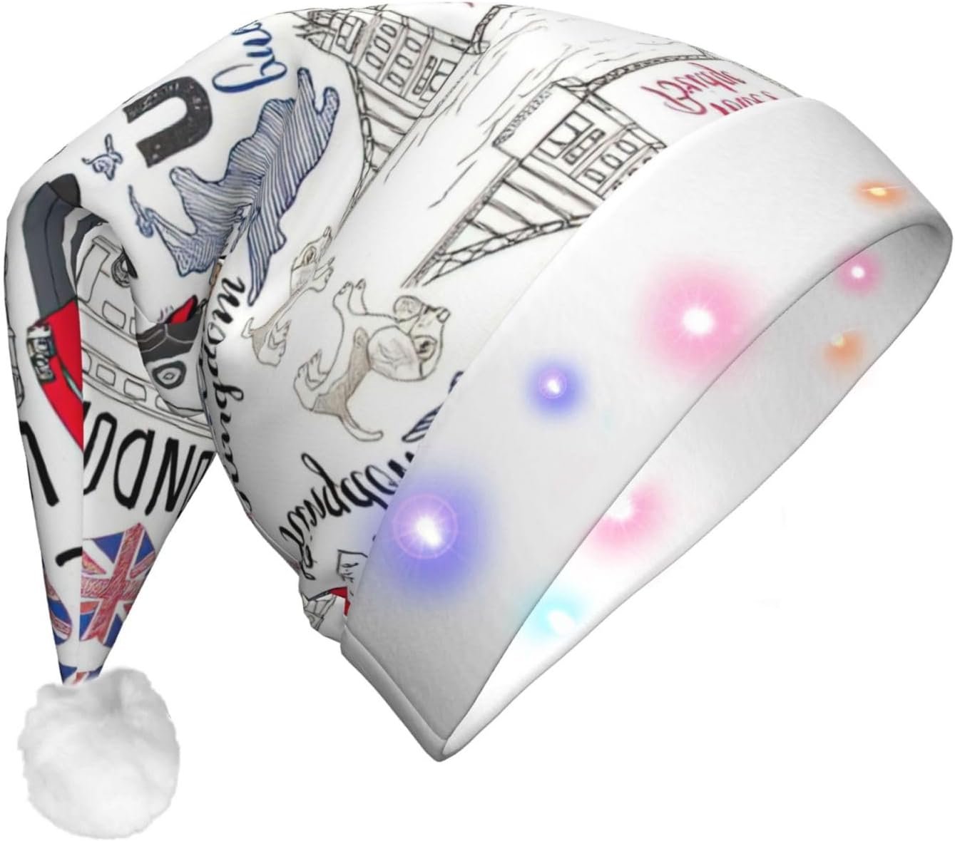 I Love London Print LED Christmas Santa Hat Plush