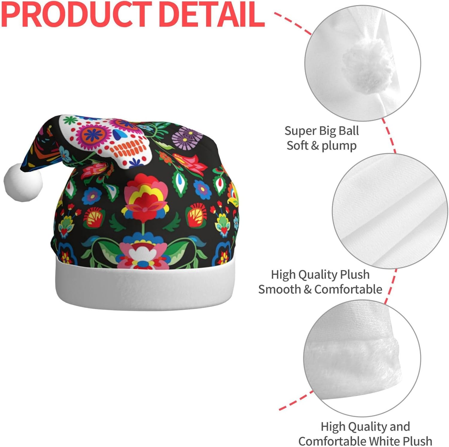 QinZheng Personalized Santa Hat with Skull and Flowers Print
