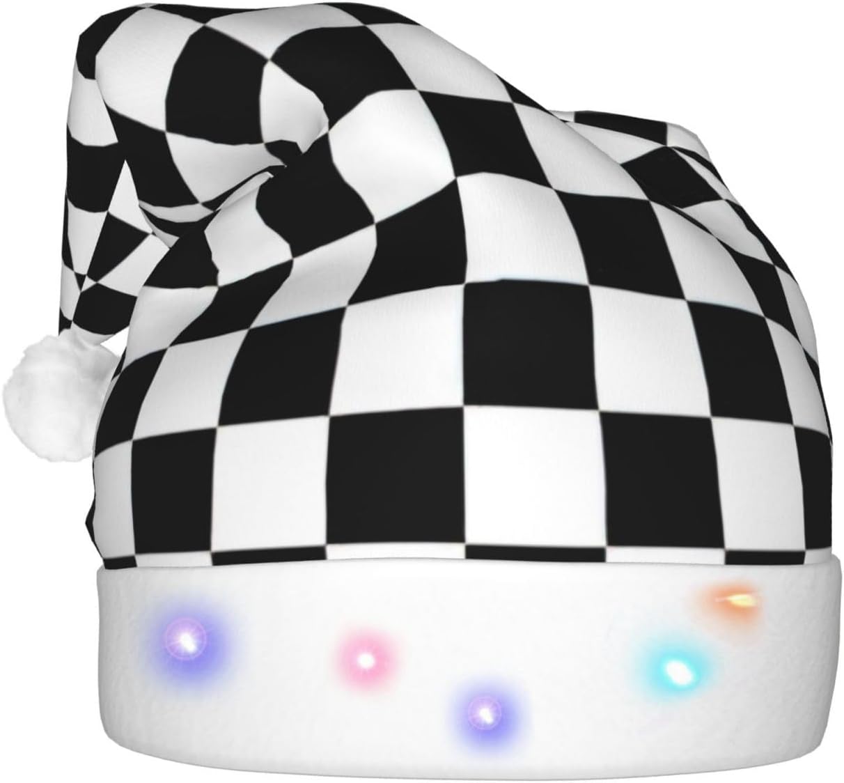 QINZHENG LED Black and White Checkered Santa Hat for Christmas Halloween Party