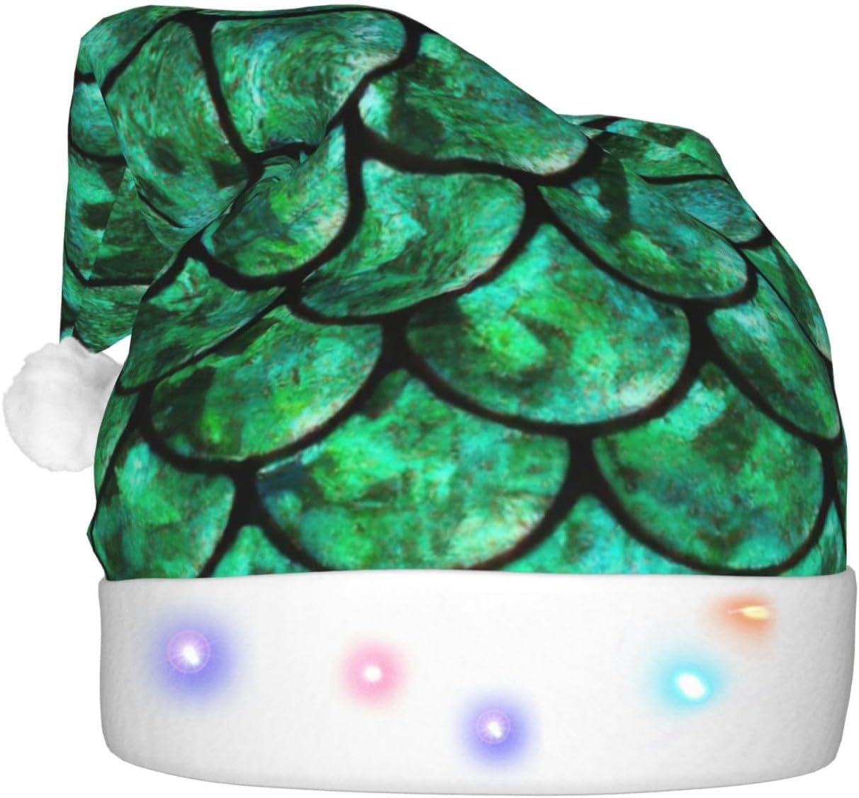 Green Fish Scales Christmas Hat For Adults Unisex LED Beanie
