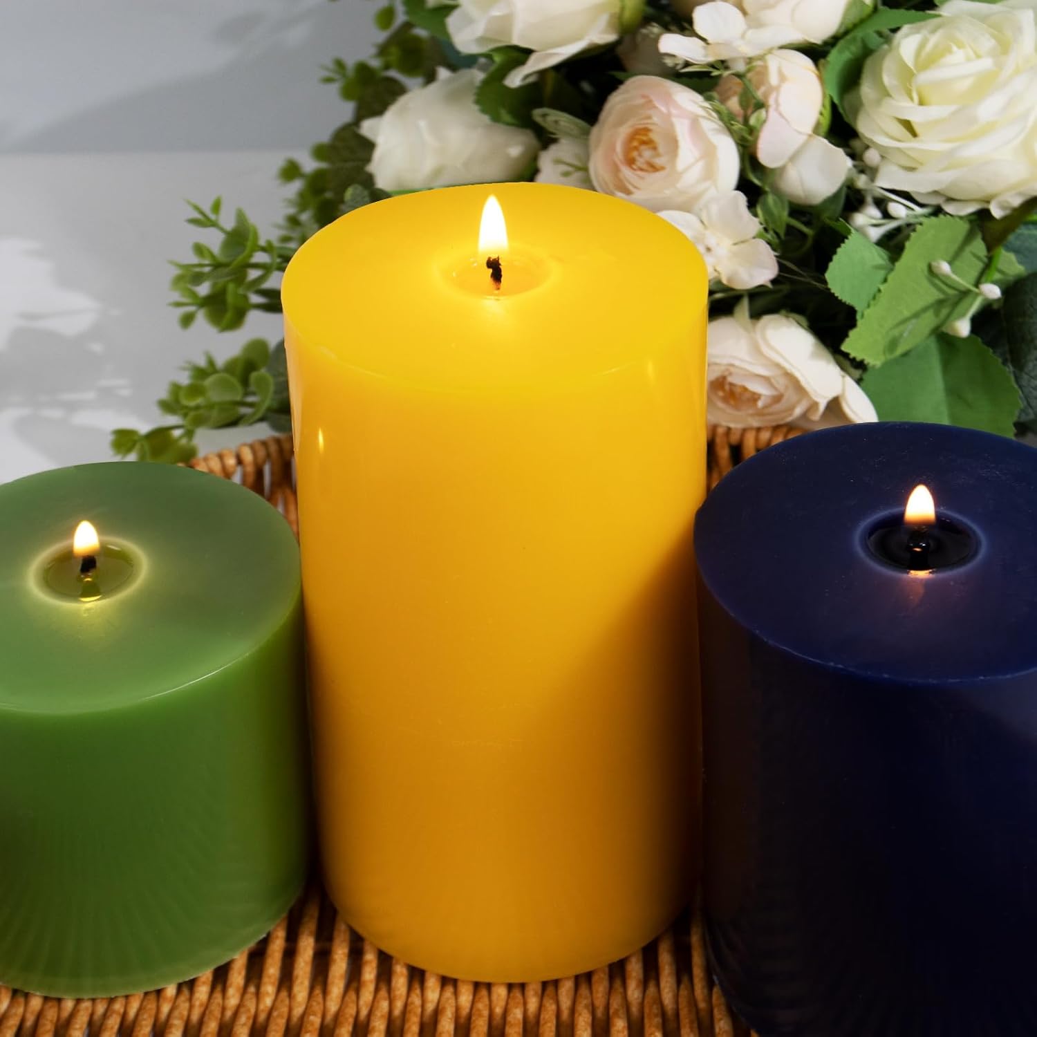 KONNI Navy Blue Pillar Candles Set of 3 3x4