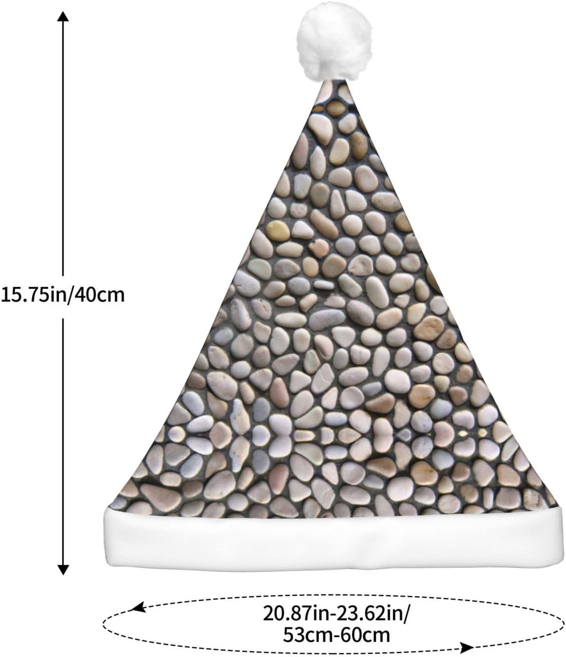 Pebble Stone Print Christmas Santa Hat Plush Light Up for Adults