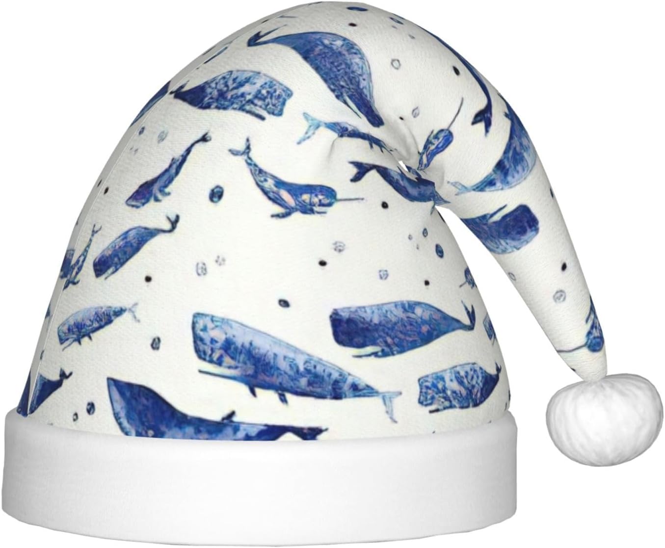 Small Blue Whale Swimming Print Santa Hat Christmas Decor
