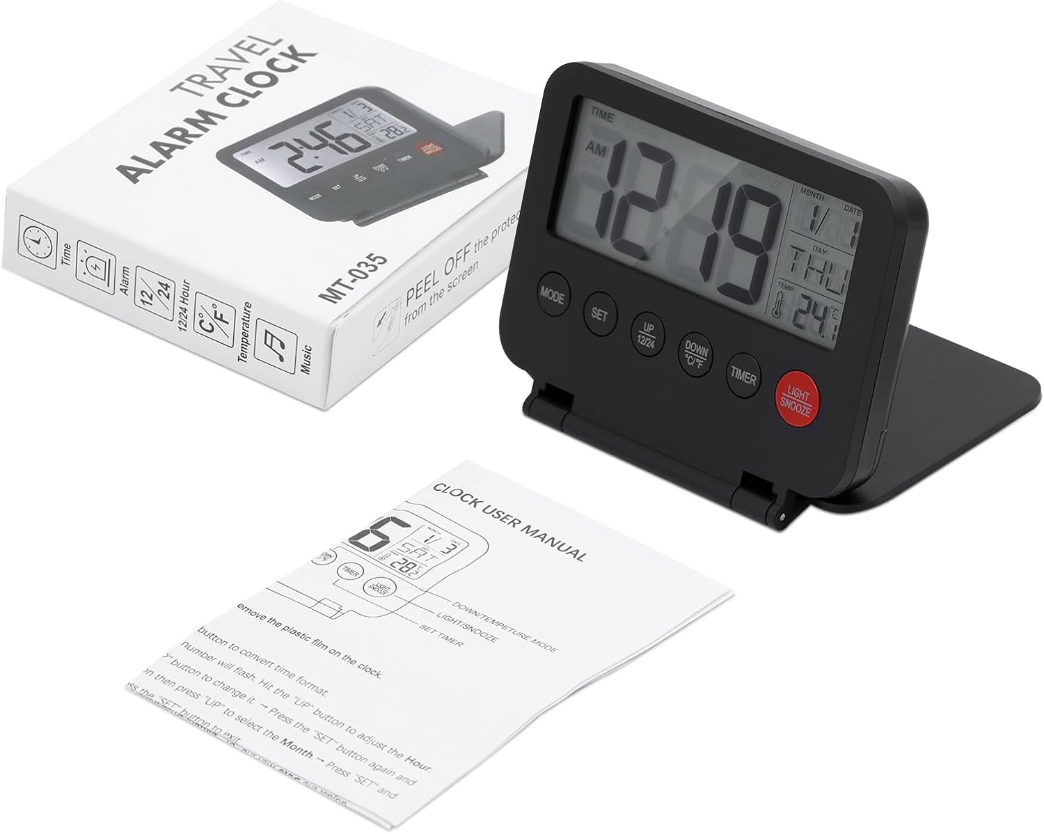 AMIR Digital Travel Alarm Clock with Calendar and Temperature