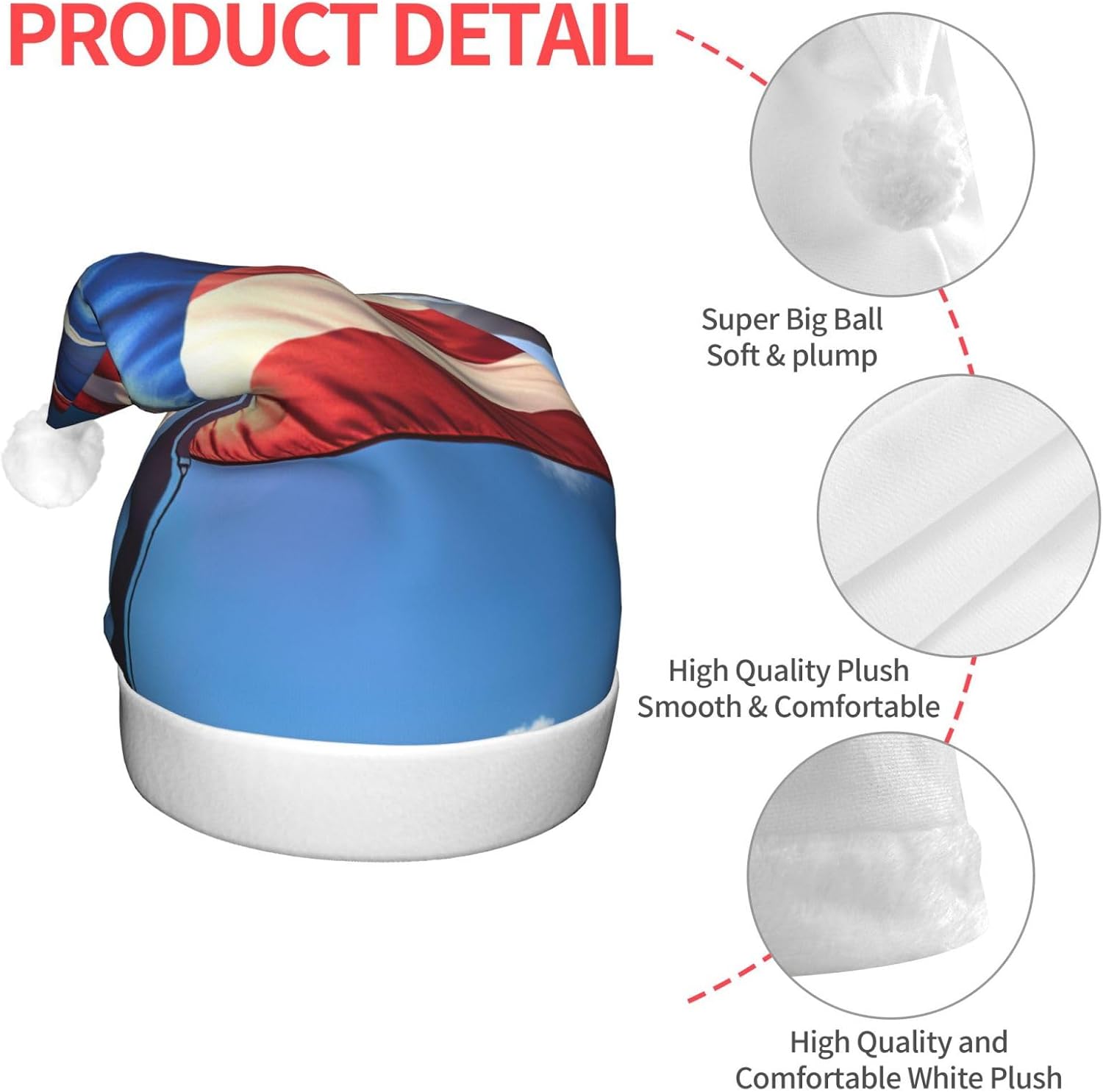 QINZHENG LED Christmas Santa Hat with PUERTO RICO Wallpaper Flag Print