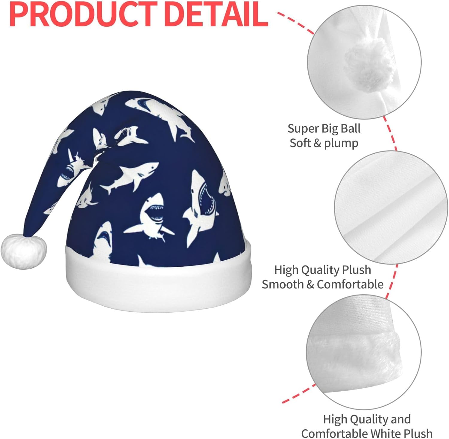 Shark Pattern Christmas Santa Hat Small Size Funny Plush