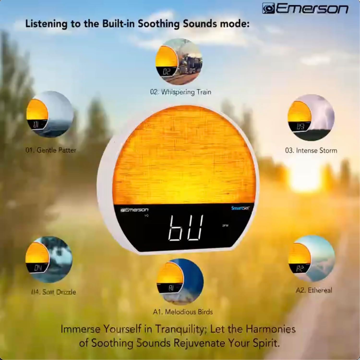 Emerson Sunrise Smartset Alarm Clock Radio with LED Display and Bluetooth