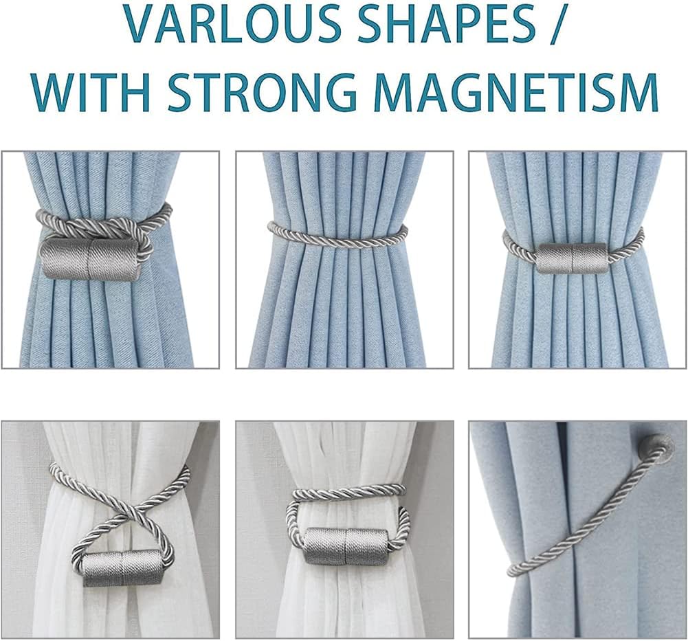 2 Pack Strong Magnetic Curtain Holdbacks - Grey