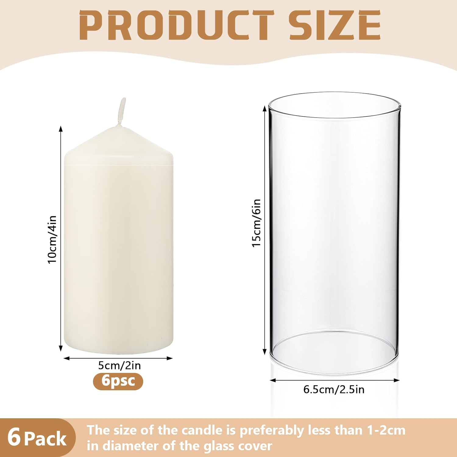 Yaomiao 6 Set Hurricane Candle Holder Sleeves with Unscented Pillar Candles