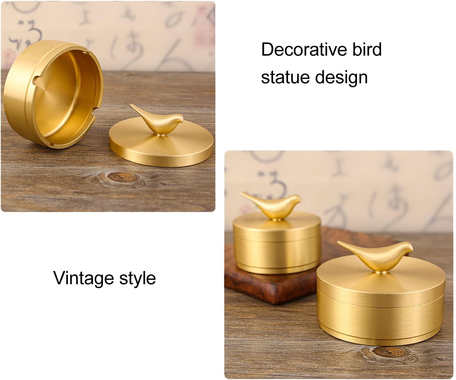 GLOGLOW Gold Ashtray with Lid 4 Slots Brass Decorative