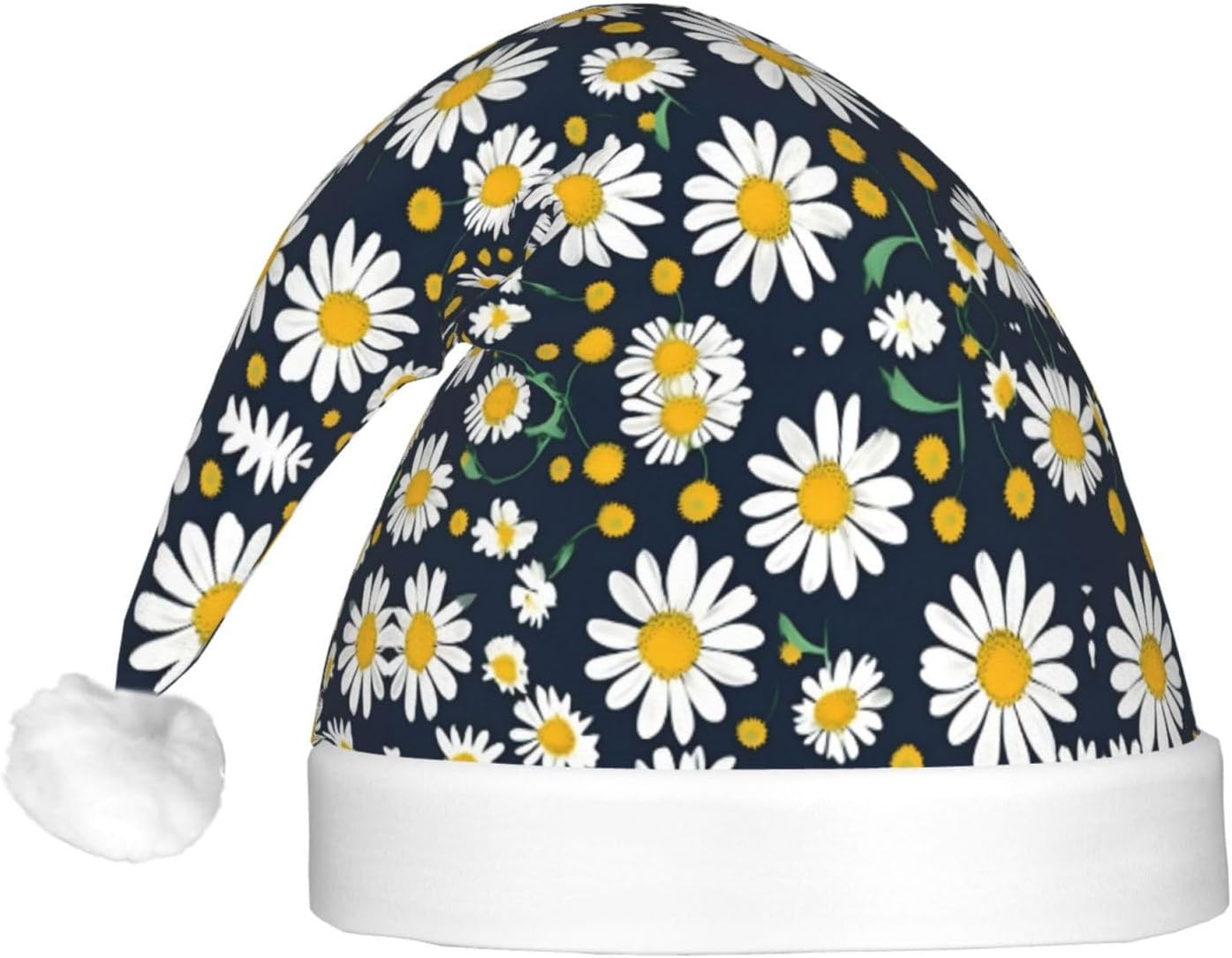 Floral Daisies Print LED Christmas Santa Hat for Adults