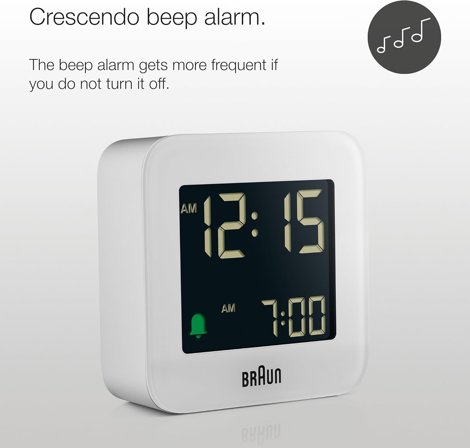 Braun Digital Travel Alarm Clock with Snooze and Negative LCD Display